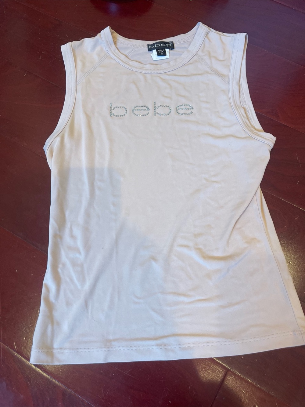 bebe Sleeveless Rhinestone Logo Tank - nude